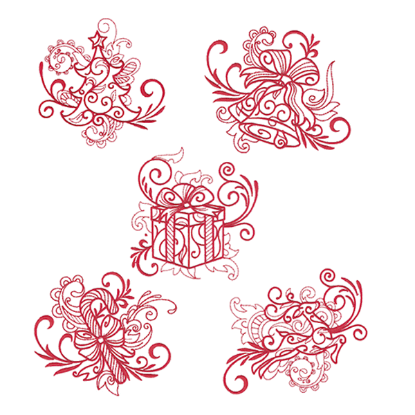 New Swirly Christmas Redwork