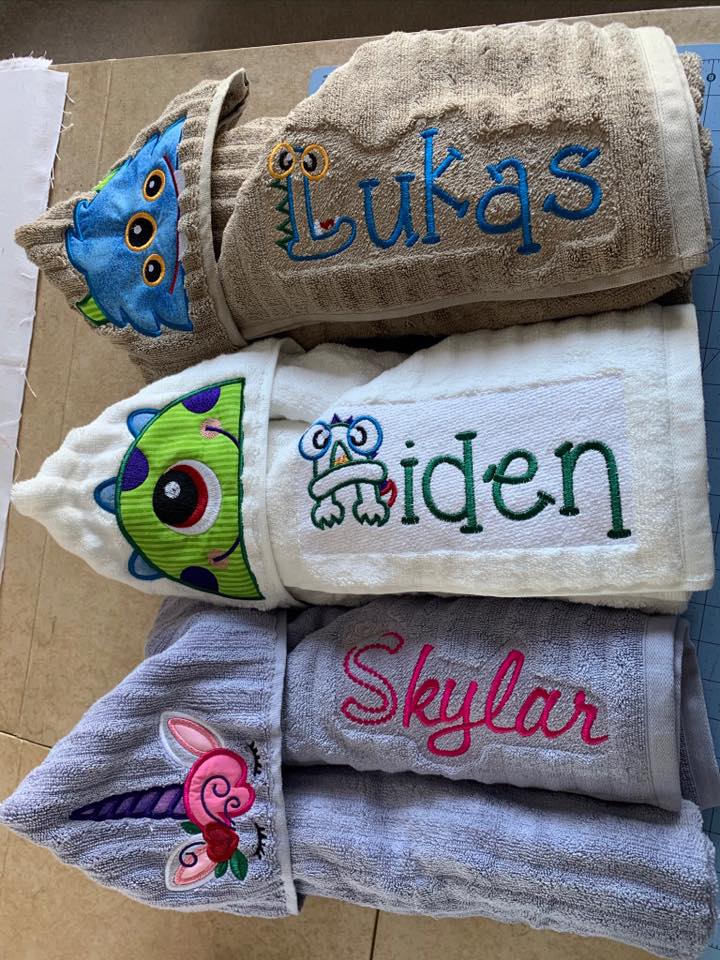 Customer projects hooded towels  designs by juju embroidery blog