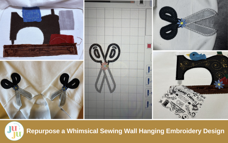 How to Repurpose a Whimsical Sewing Wall Hanging Embroidery Design to Decorate a Shirt (Side-Seam Cutaway Applique Trend)
