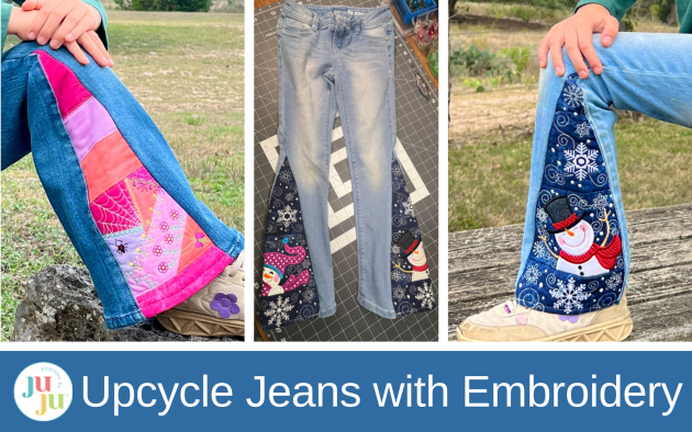 How to Upcycle Jeans with ITH Embroidery Inserts: Creative Denim Makeover Using Tree Skirt Panels & Crazy Patch Blocks