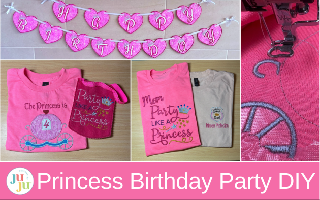 Princess Birthday Party Embroidery: Matching Shirts, Banner & ITH Treat Bags
