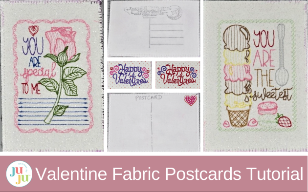 How to Make Fabric Valentine Postcards with Machine Embroidery