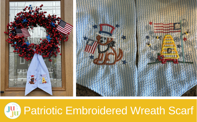 Star Spangled Stitches Project: DIY Embroidered Wreath Scarf (Patriotic Door Decor Tutorial)