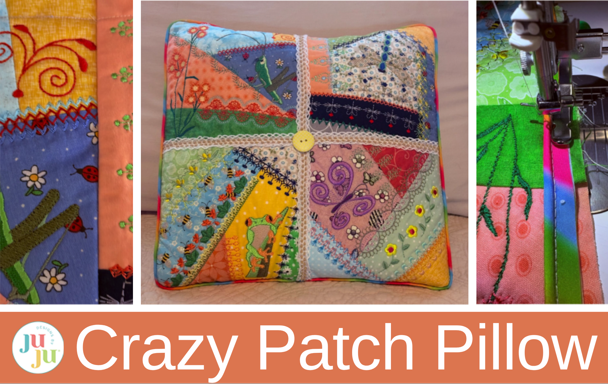 How to Make a Crazy Patch Pillow with Machine Embroidery and