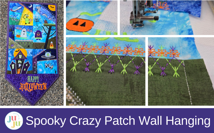 How to Make a Spooky Crazy Patch Halloween Wall Hanging with Machine Embroidery