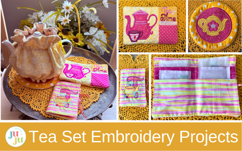 How to Make an Embroidered Tea Set: Teapot Cozy, Mug Rug, Coaster & Tea Bag Holder